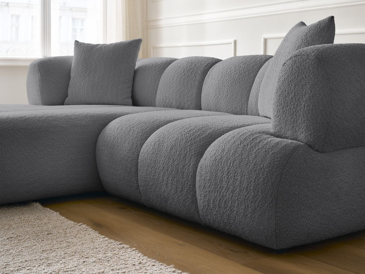 Bobochic Pamira Ecksofa mit Pouf Bouclé-Stoff Dunkelgrau Ecke links