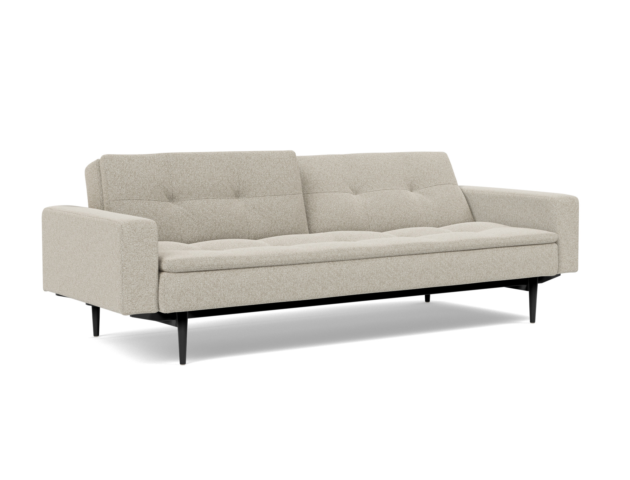 Schlafsofa Dublexo mit Armlehnen Boucle Skandi 539-Beige Beine Styletto Eiche schwarz