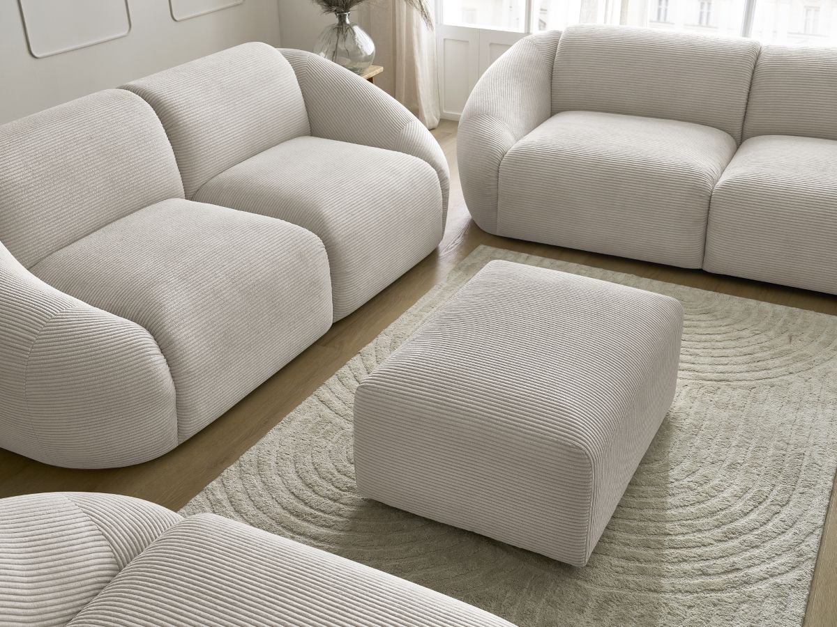 Bobochic Tina Sofa 7-Sitzer mit Pouf Cordsamt Beige