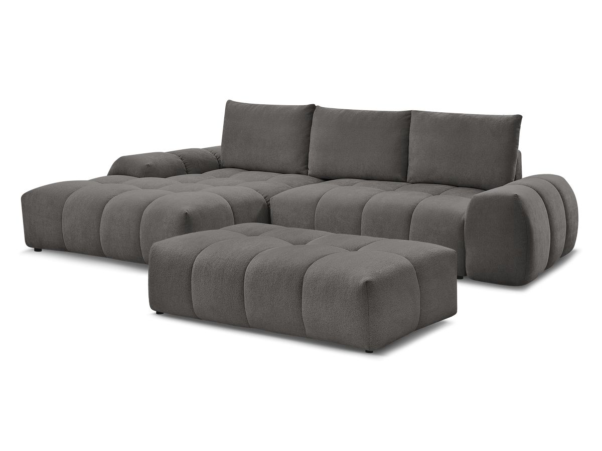 Bobochic Everest Ecksofa mit Schlaffunktion und Bettkasten und Pouf 318 × 180 cm, 3 Kissen Strukturstoff Dunkelgrau Ecke links