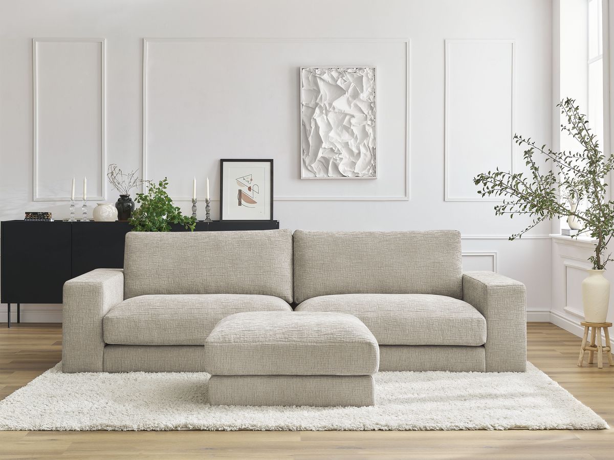 Bobochic Leonard Sofa 4-Sitzer mit Pouf 234 × 109 cm Strukturstoff Beige