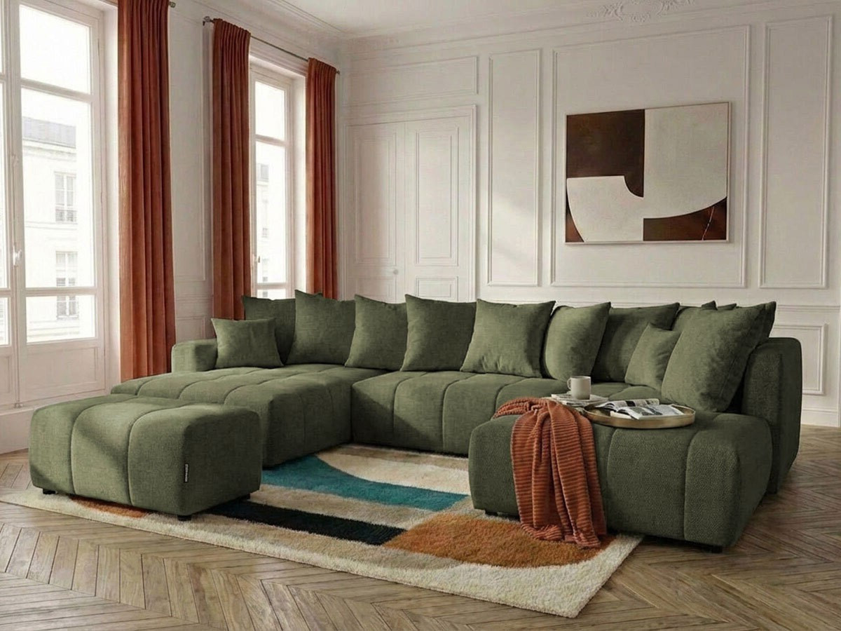 Bobochic Roxelane Wohnlandschaft mit Pouf Melange-Stoff Grün Ecke links