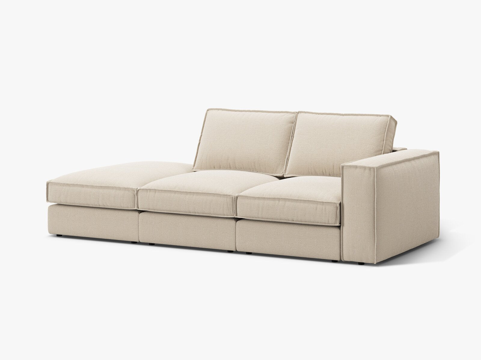 Micadoni modulares offenes Sofa Pola 3-Sitzer Links Strukturierter Stoff Babel Beige
