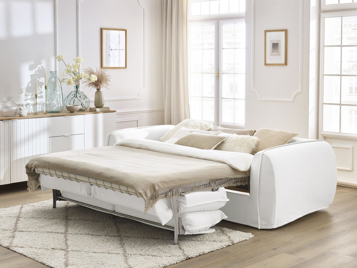 Bobochic Archimede Schlafsofa 3-Sitzer Stoff Weiß, Liegefläche 160 × 194 cm