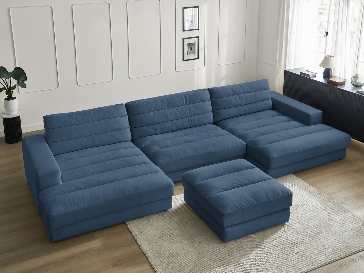 Bobochic Sierra Wohnlandschaft mit Pouf Samt Dunkelblau