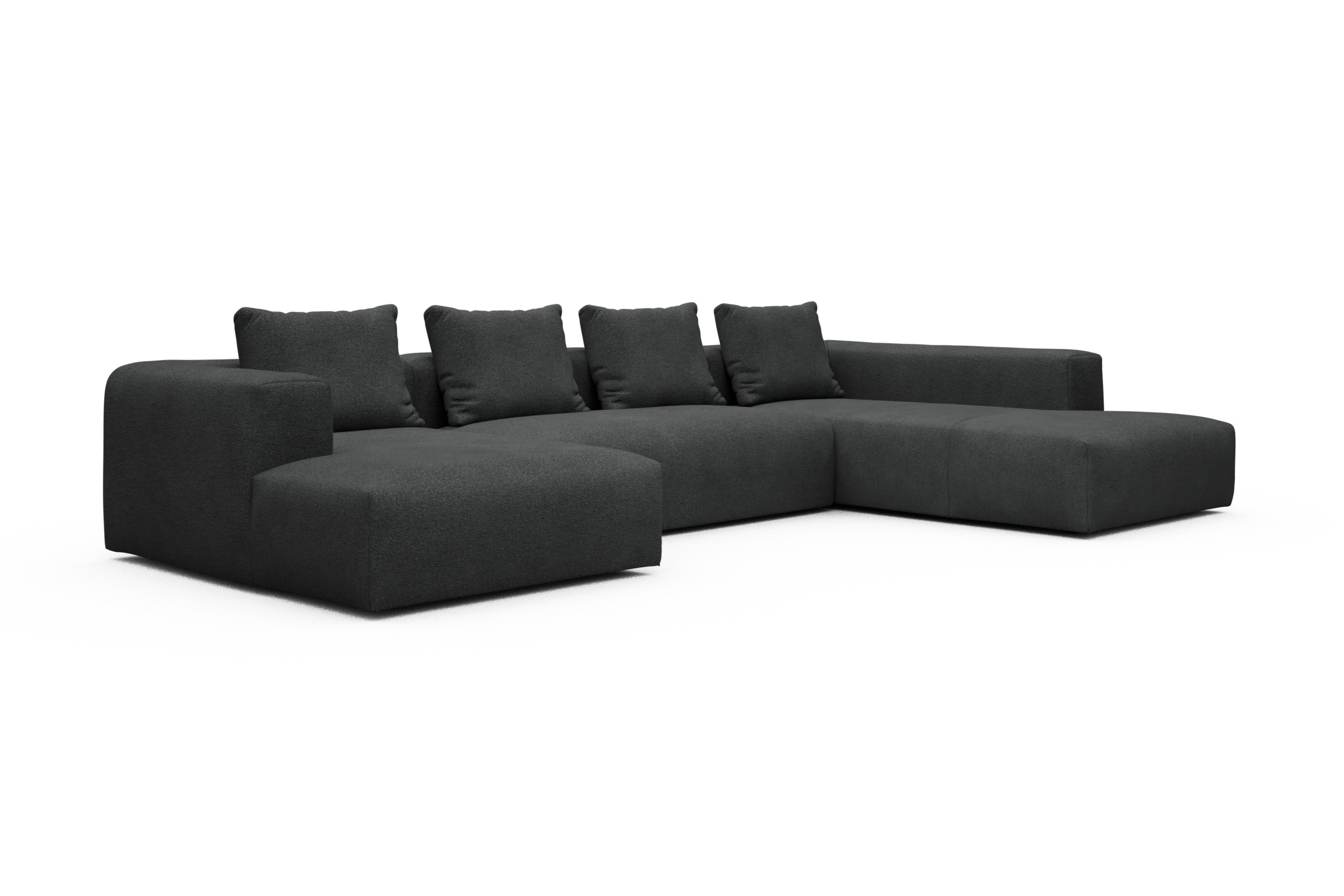 Wohnlandschaft Fred Relax-Ecke rechts mit 2-Sitzer und Chaiselongue links Boucle-Charcoal
