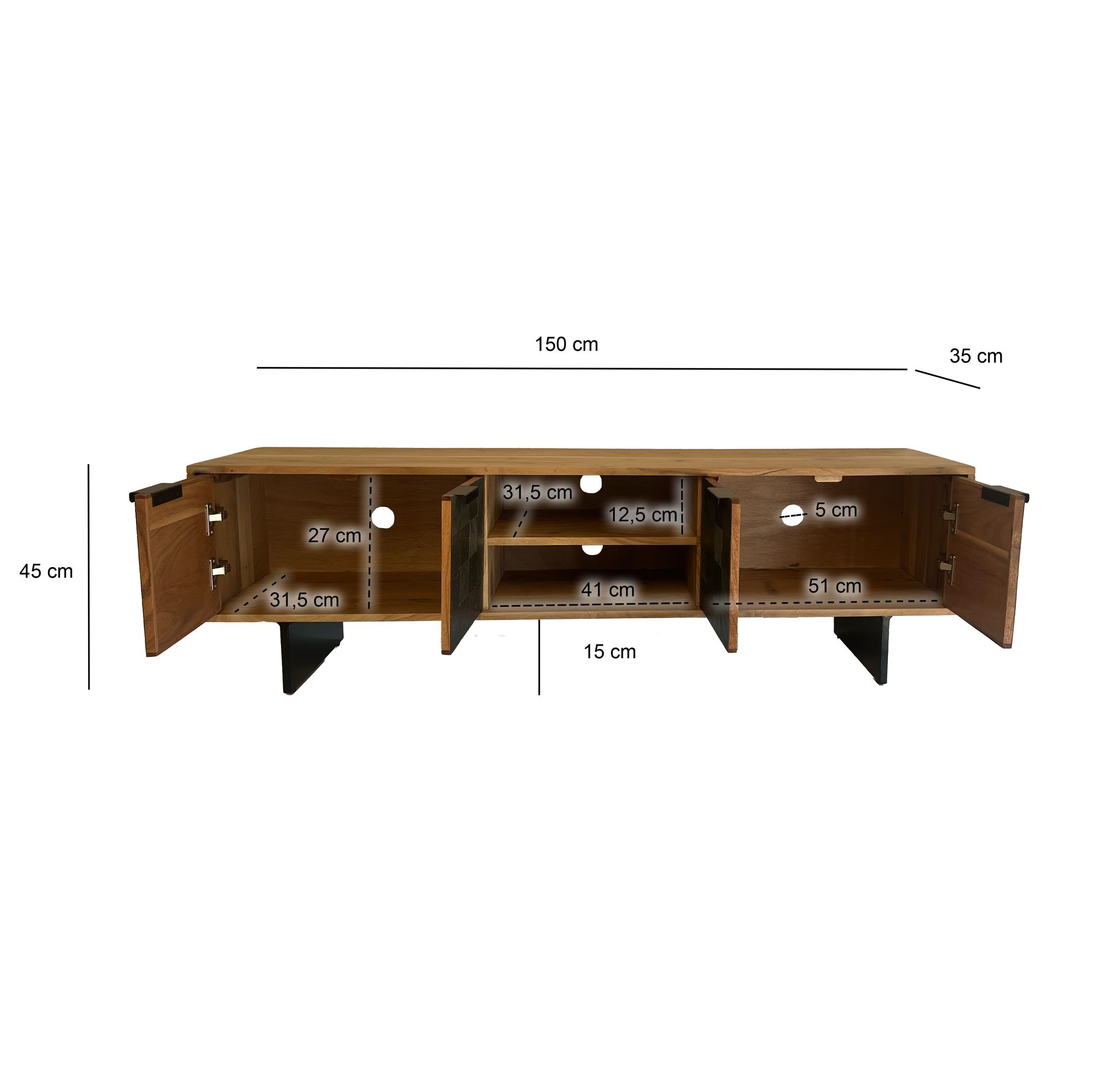 Lowboard Hallingby Akazie Massivholz 150 × 35 × 45 cm