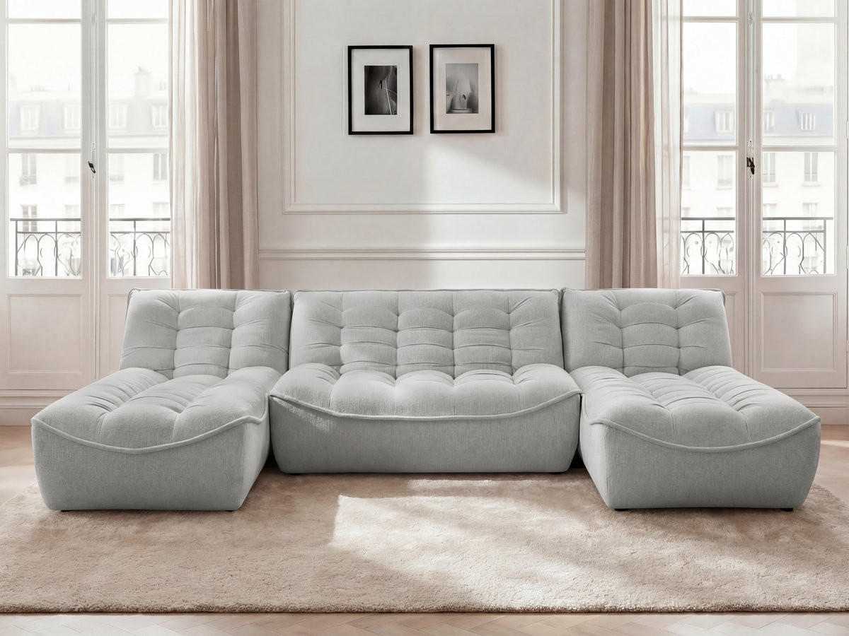 Bobochic Serena Wohnlandschaft Melange-Stoff Hellgrau