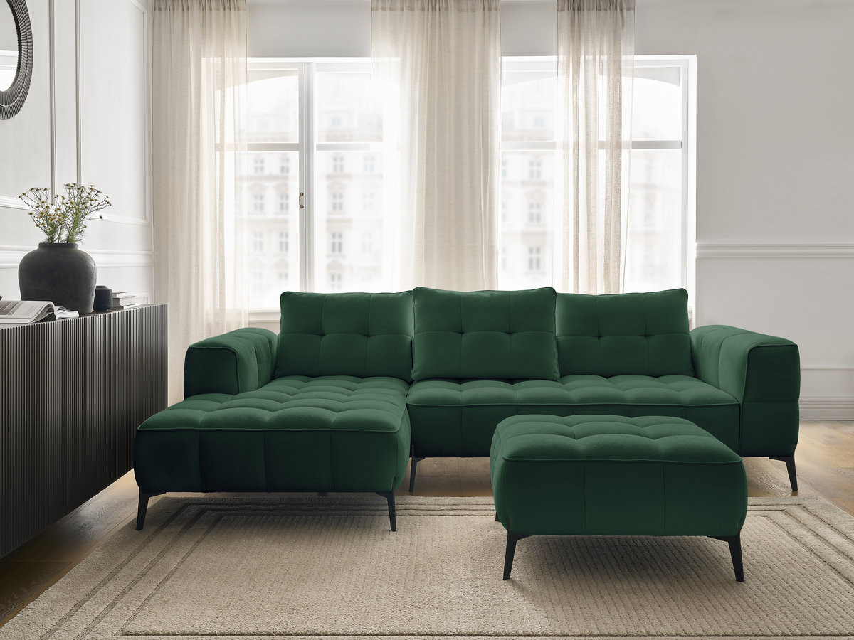 Bobochic Anis Ecksofa mit Pouf Strukturstoff Grün Ecke links