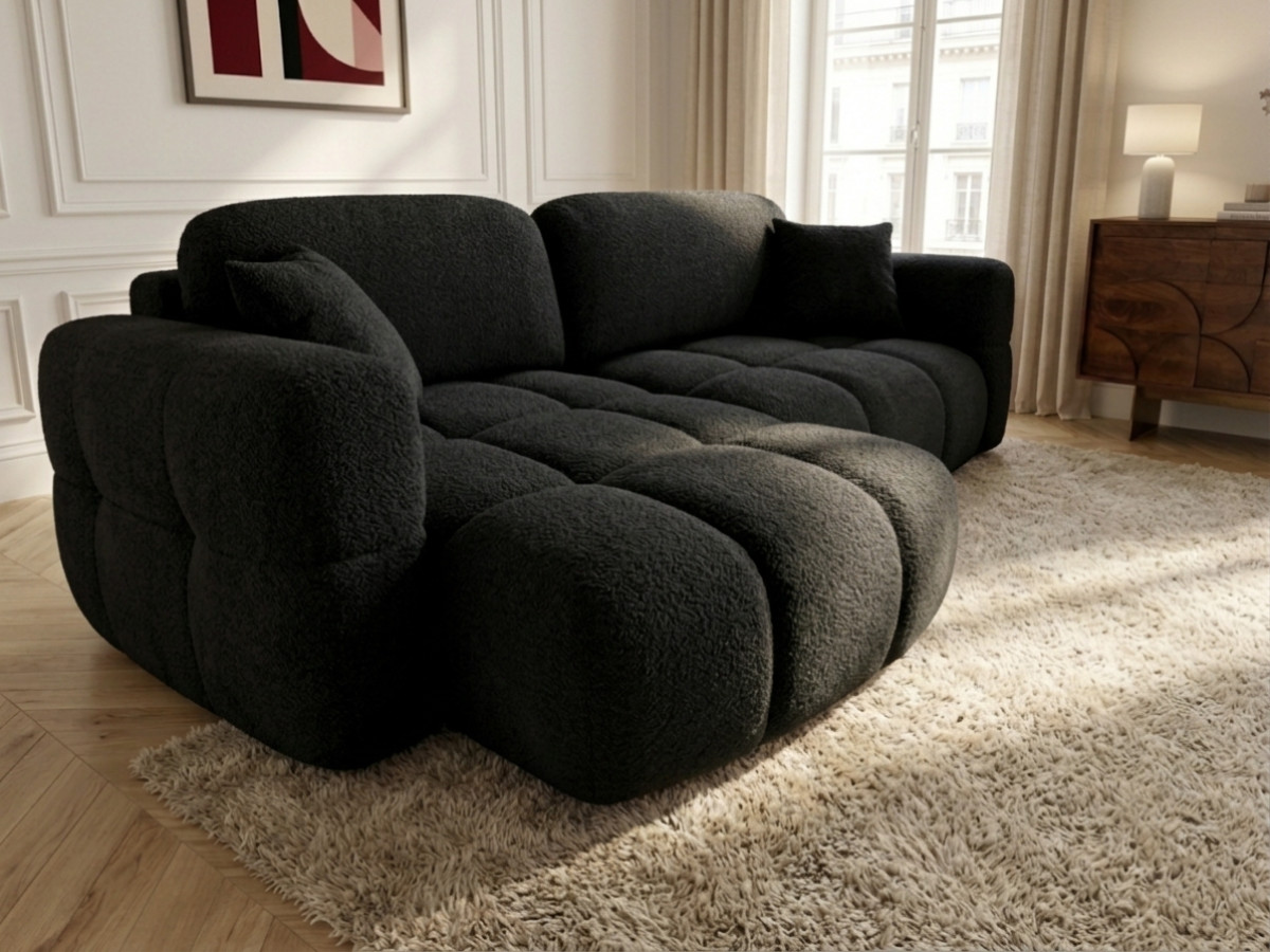 Bobochic Madison Ecksofa mit Schlaffunktion und Bettkasten Stoff Schwarz