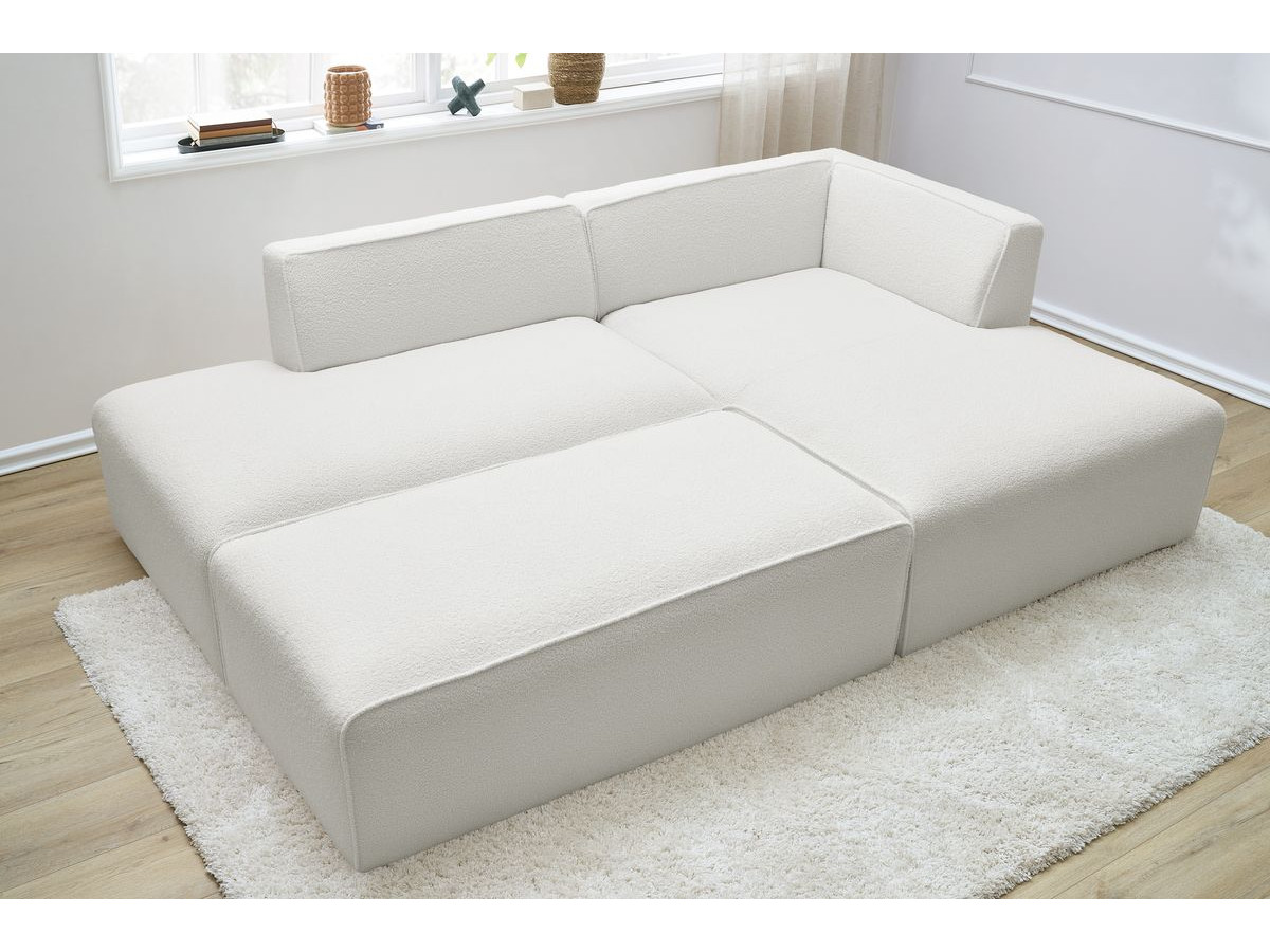 Bobochic Megeve Ecksofa mit Schlaffunktion und Pouf Bouclé-Stoff Weiß Ecke rechts