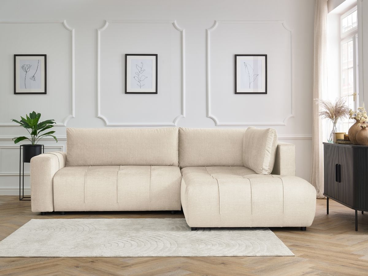 Bobochic Arsene Ecksofa mit Schlaffunktion und Bettkasten 277 × 200 cm Samt Beige Ecke rechts