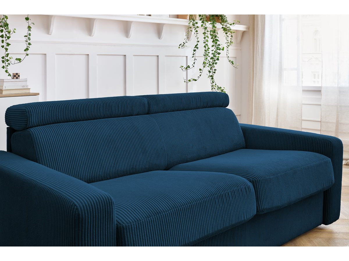 Bobochic Monaco Schlafsofa 3-Sitzer Cordsamt Dunkelblau, Liegefläche 140 × 190 cm