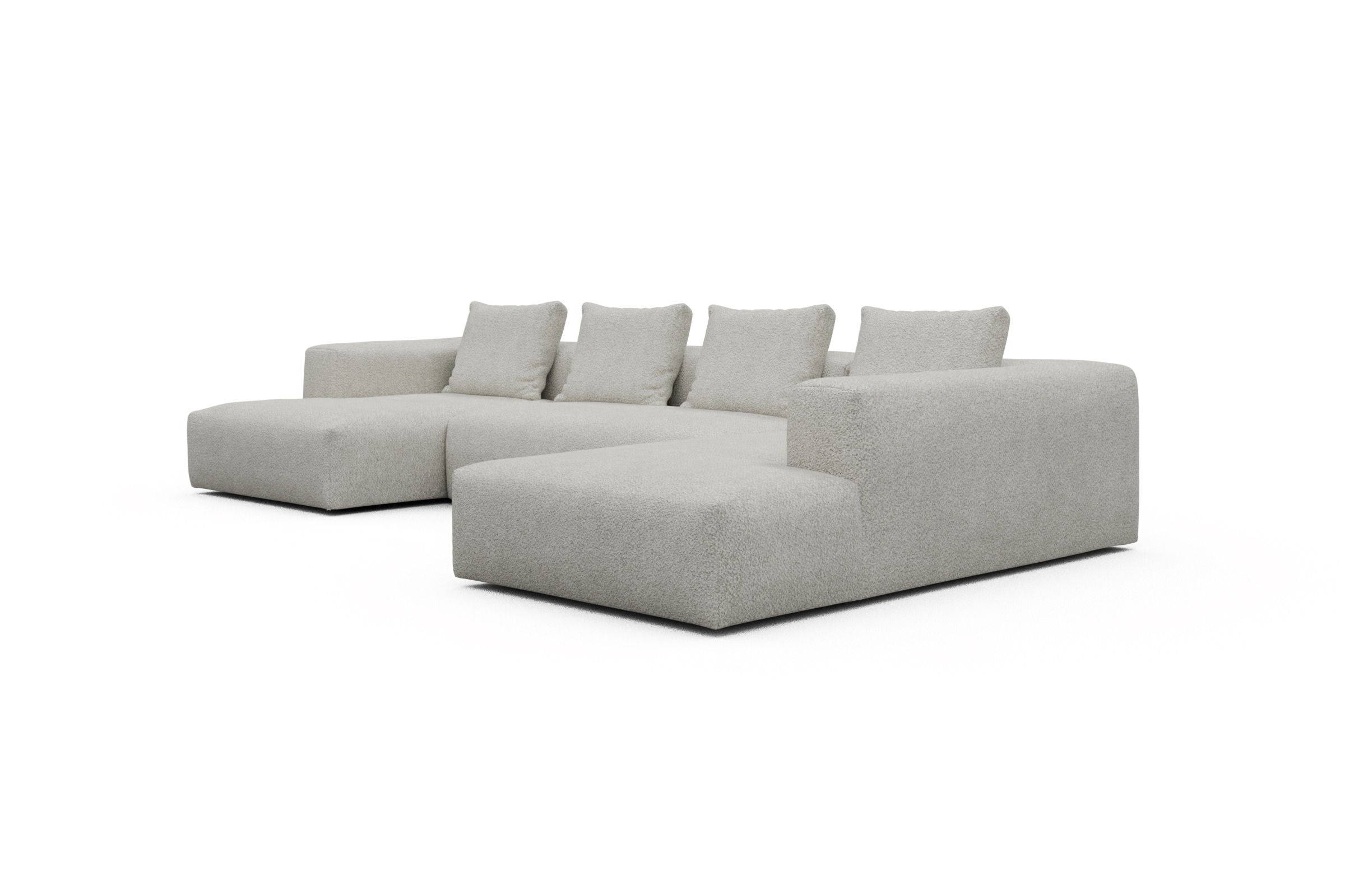 Wohnlandschaft Fred Relax-Ecke rechts mit 2-Sitzer und Chaiselongue links Boucle Vanora 867-Warm-Sand
