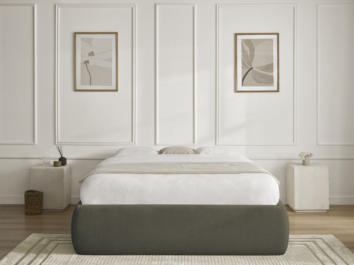 Bobochic Inera Bettgestell mit Bettkasten, ohne Kopfteil Stoff Grün, Liegefläche 180 × 200 cm