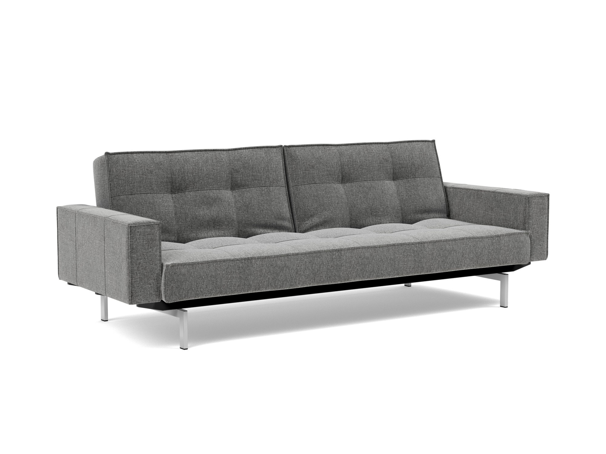 Schlafsofa Splitback mit Armlehnen Strukturierter Stoff Twist 563-Charcoal Beine Chrom