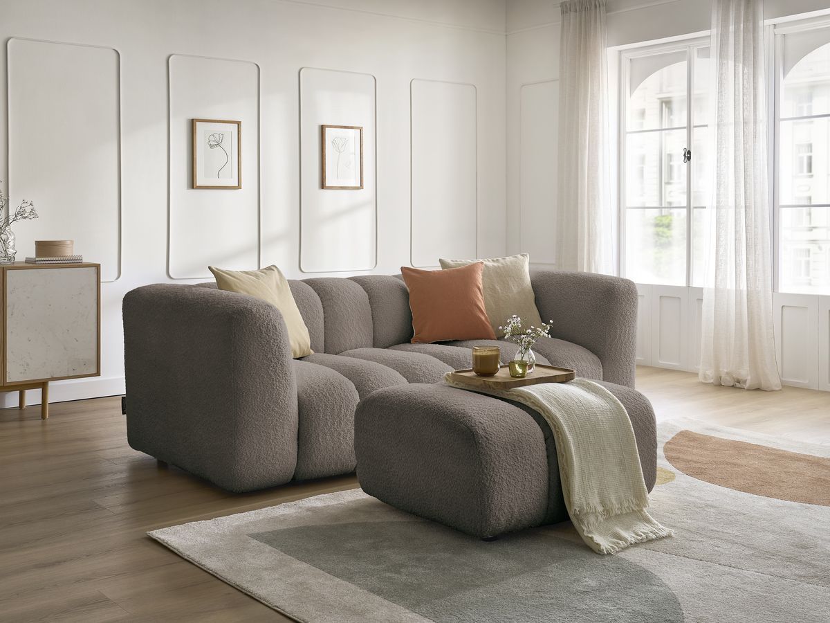 Bobochic Talia Sofa 3-Sitzer mit Pouf Bouclé-Stoff Braun