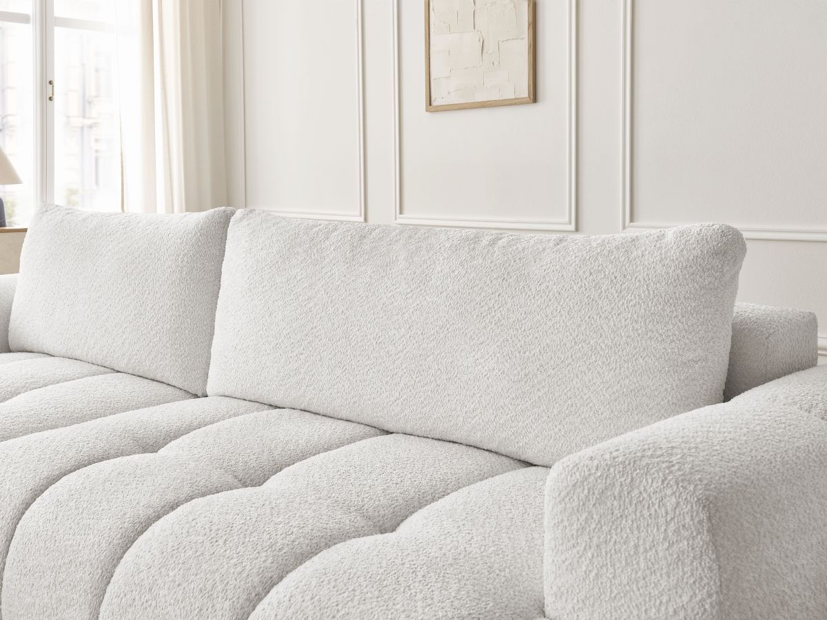 Bobochic Fuji Ecksofa mit Schlaffunktion und Bettkasten 292 × 160 cm Bouclé-Stoff Weiß Ecke links