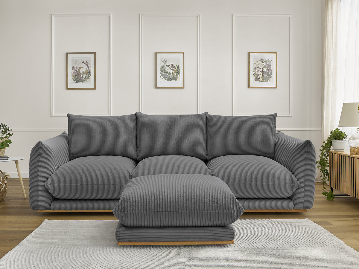 Bobochic Ernest Sofa 3-Sitzer mit Pouf 266 × 106 cm Cordsamt Dunkelgrau
