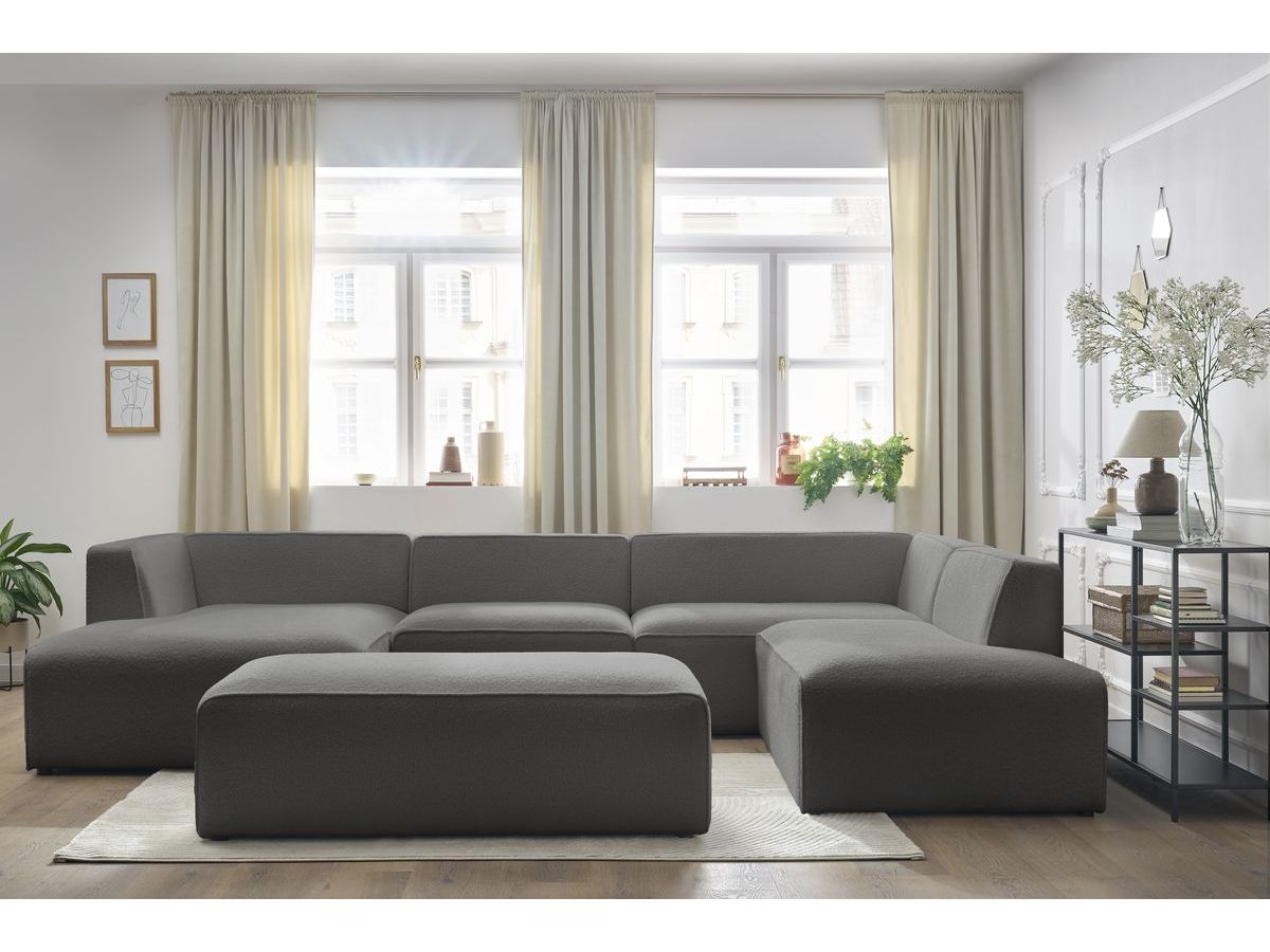 Bobochic Megeve Wohnlandschaft mit Pouf Bouclé-Stoff Dunkelgrau Ecke links