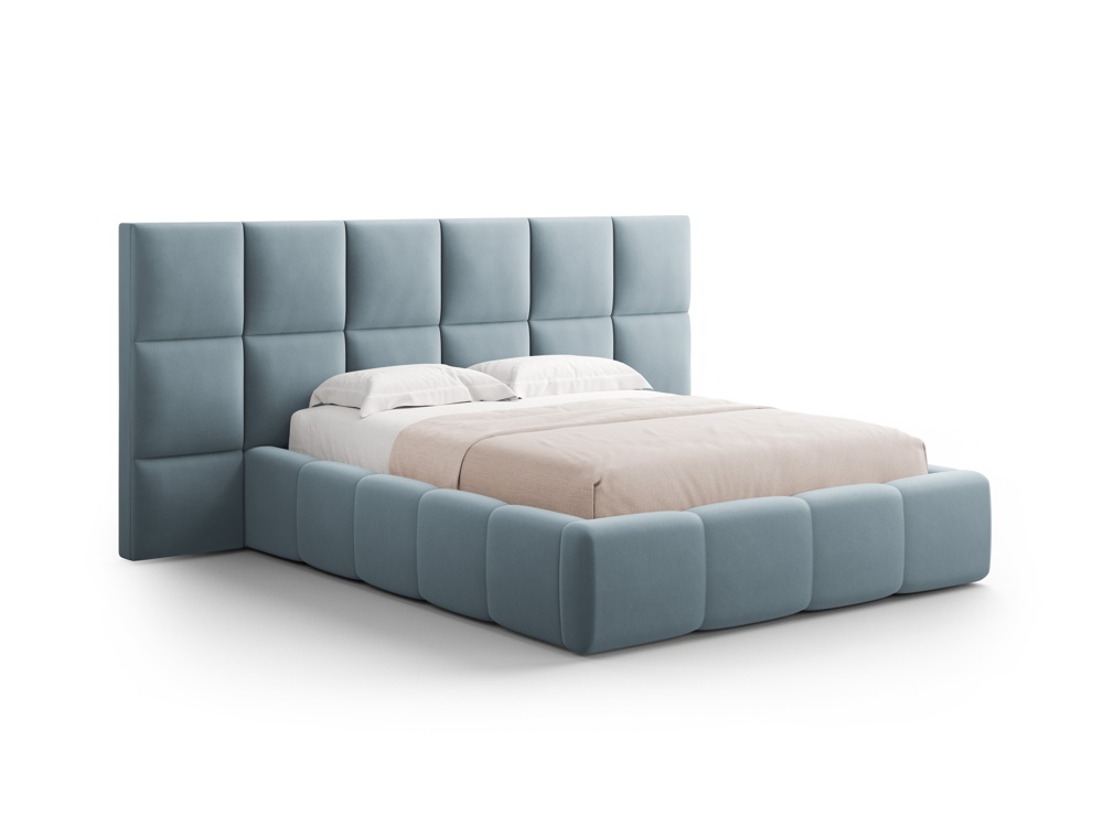 Cosmopolitan Design Stauraumbett mit doppeltem Kopfteil Livigno 160x200 Samt Bluvel Hellblau