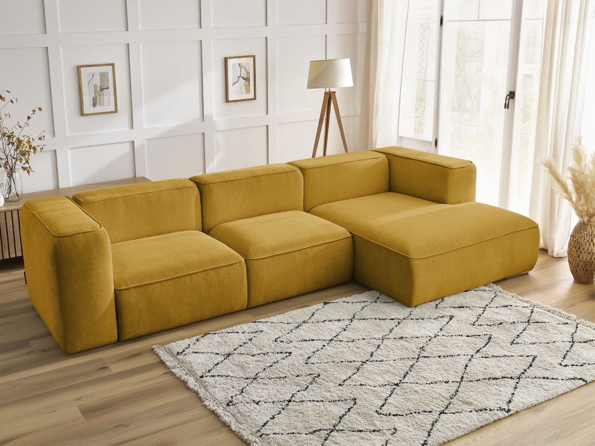 Bobochic Zephyr Ecksofa 349 × 165 cm Strukturstoff Gelb Ecke rechts