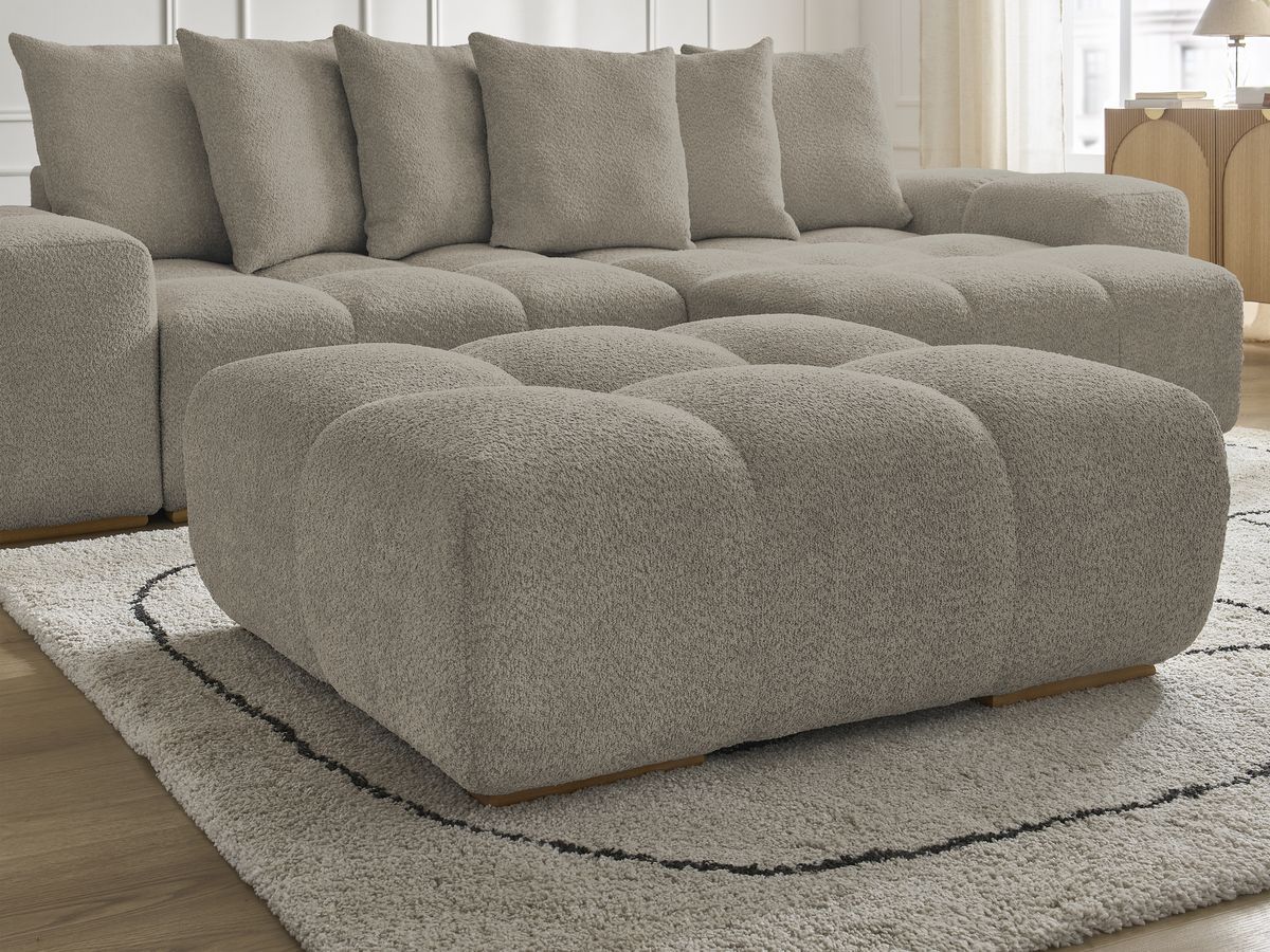 Bobochic Anakin Ecksofa mit Pouf, 6 Kissen Bouclé-Stoff Taupe