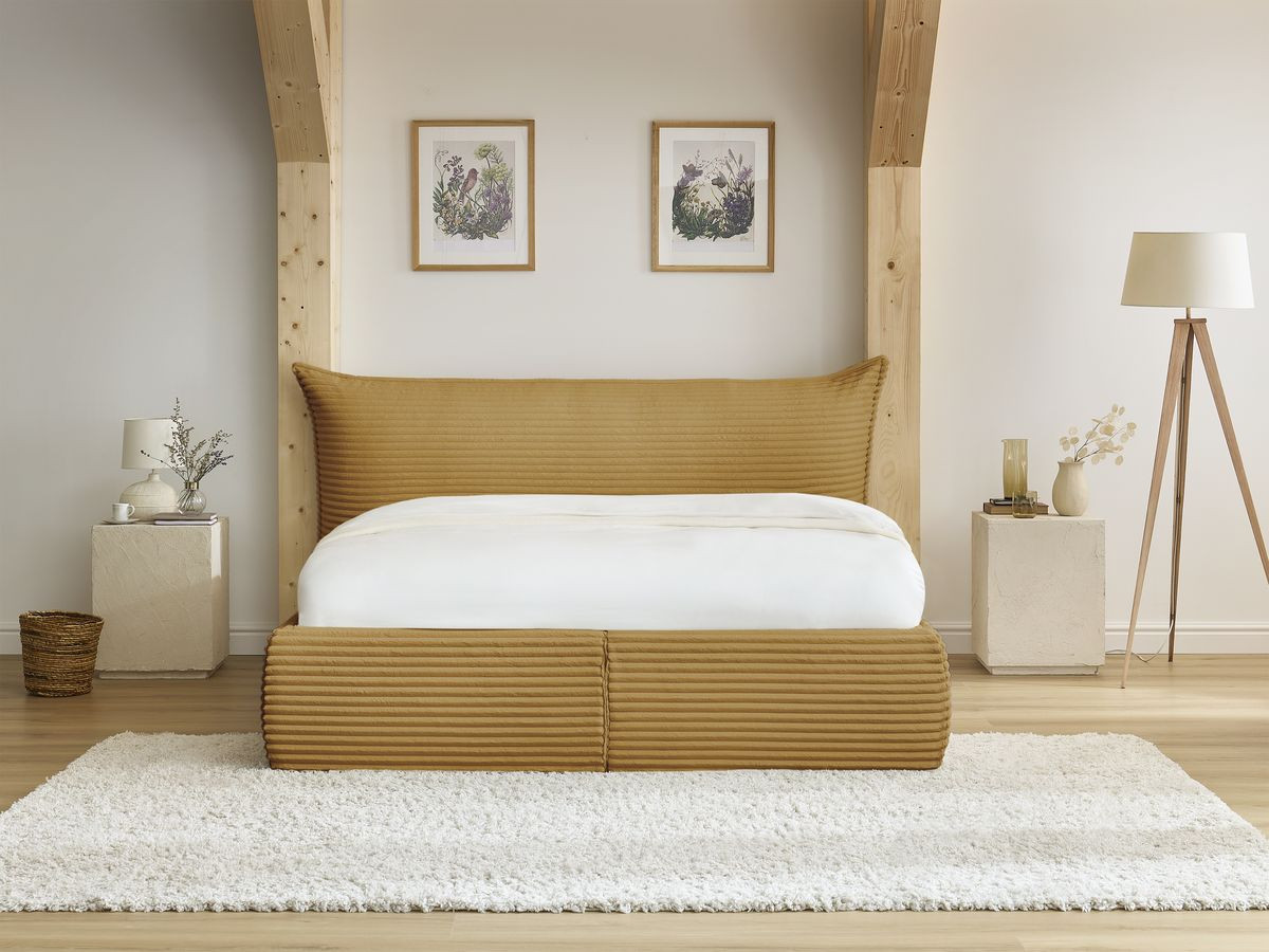 Bobochic Jade Polsterbett mit Bettkasten Cordsamt Gelb, Liegefläche 160 × 200 cm