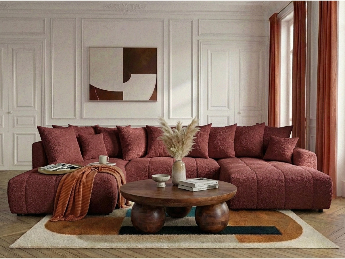 Bobochic Roxelane Wohnlandschaft Bouclé-Stoff Rot Ecke rechts