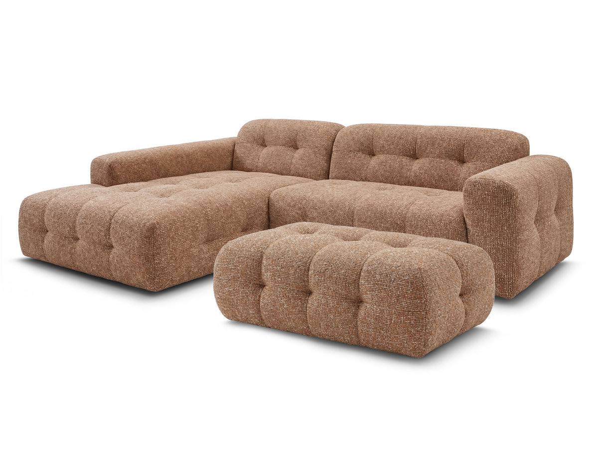 Bobochic Laura Ecksofa mit großem Pouf Melange-Stoff Orange Ecke links