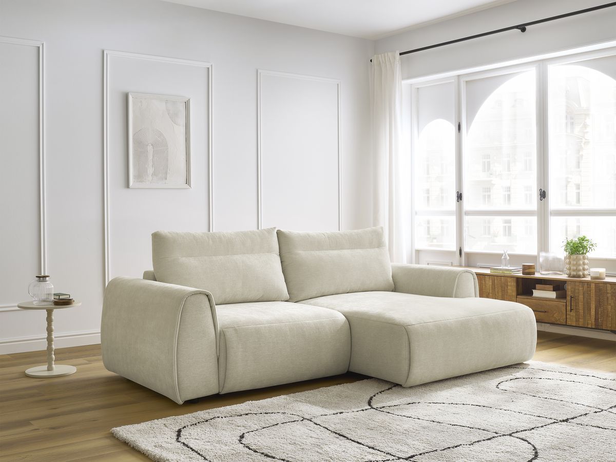 Bobochic Aden Ecksofa 246 × 152 cm Stoff Beige Ecke rechts