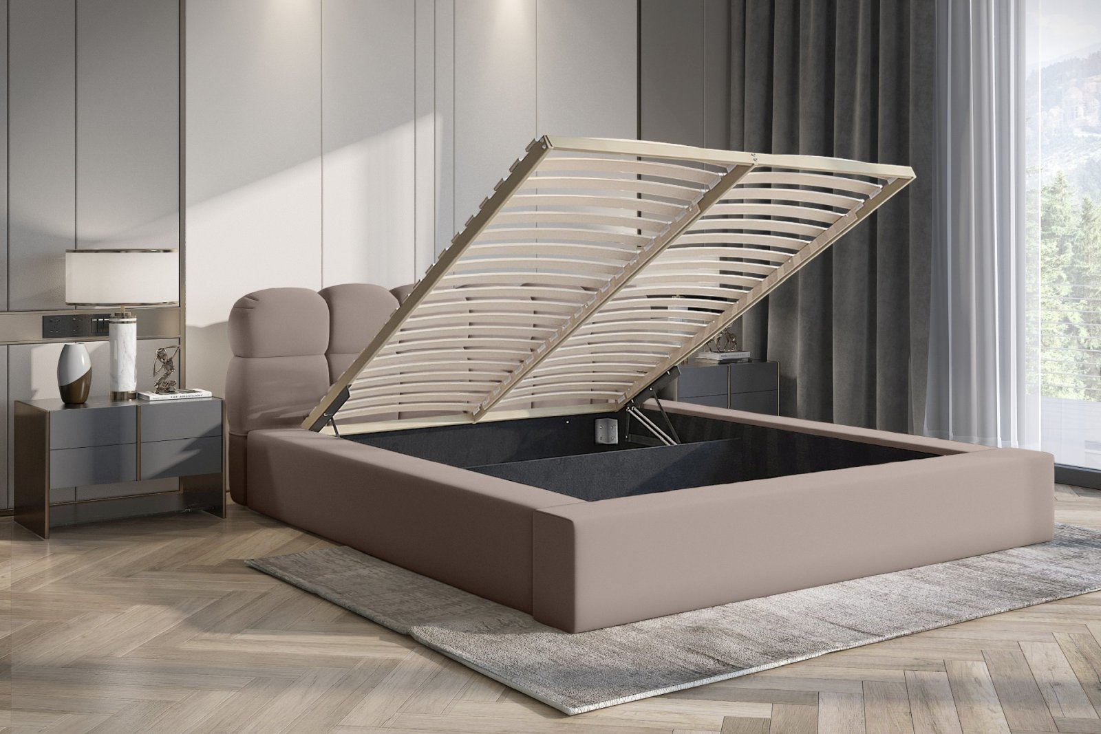 Polsterbett Vento-New Samtstoff 180x200 mit Holzrahmen Piano 05 Hellbraun