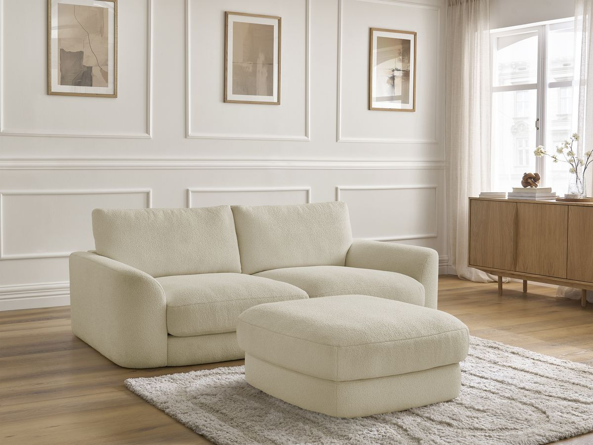 Bobochic Leonore Sofa 3-Sitzer mit Pouf Bouclé-Stoff Beige