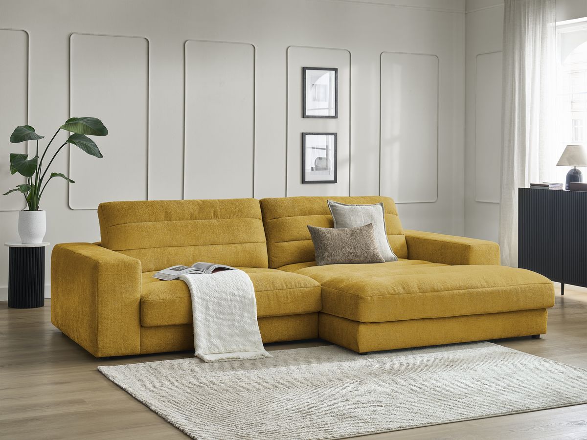 Bobochic Sierra Ecksofa Strukturstoff Gelb Ecke rechts