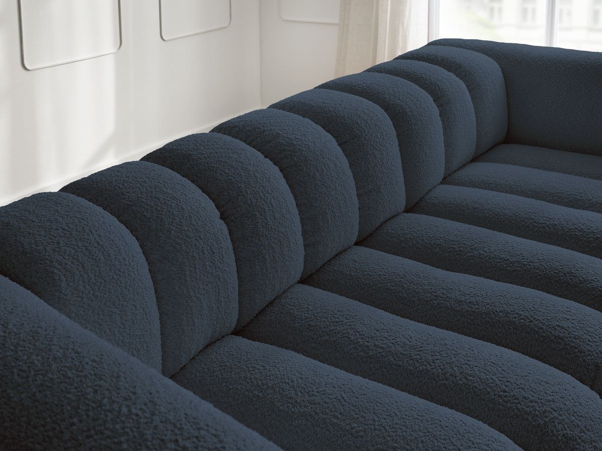 Bobochic Talia Sofa 3-Sitzer mit Pouf Bouclé-Stoff Dunkelblau