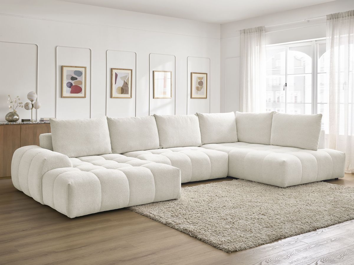 Bobochic Everest Wohnlandschaft, 6 Kissen Melange-Stoff Weiß Ecke links
