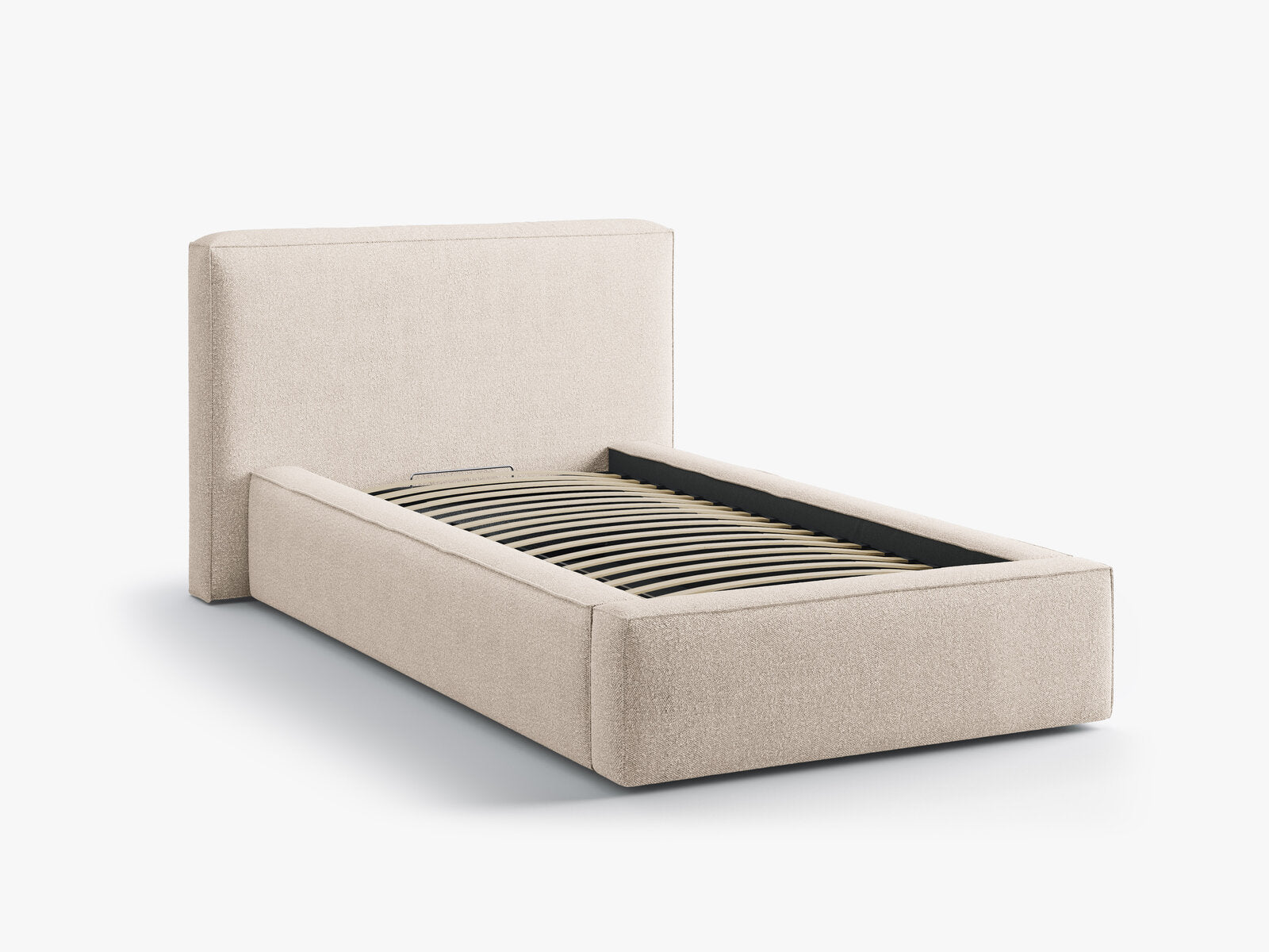 Micadoni Single Polsterbett mit Stauraum Jodie Boucle Baloo Beige 90x200