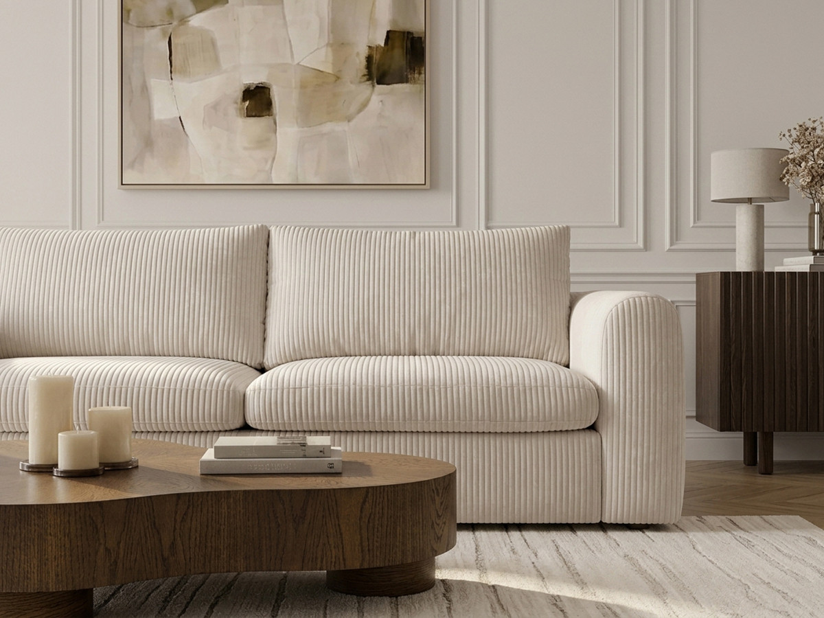 Bobochic Archi Schlafsofa 3-Sitzer Cordsamt Weiß, Liegefläche 140 × 190 cm