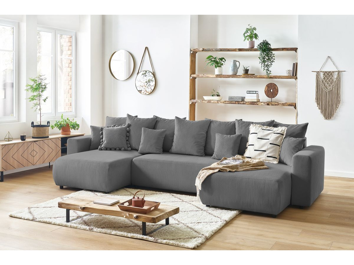 Bobochic Envy Wohnlandschaft mit Pouf Cordsamt Dunkelgrau