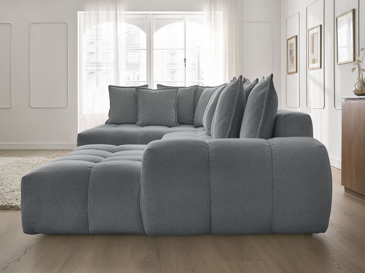 Bobochic Everest Wohnlandschaft, 14 Kissen Melange-Stoff Dunkelgrau Ecke rechts