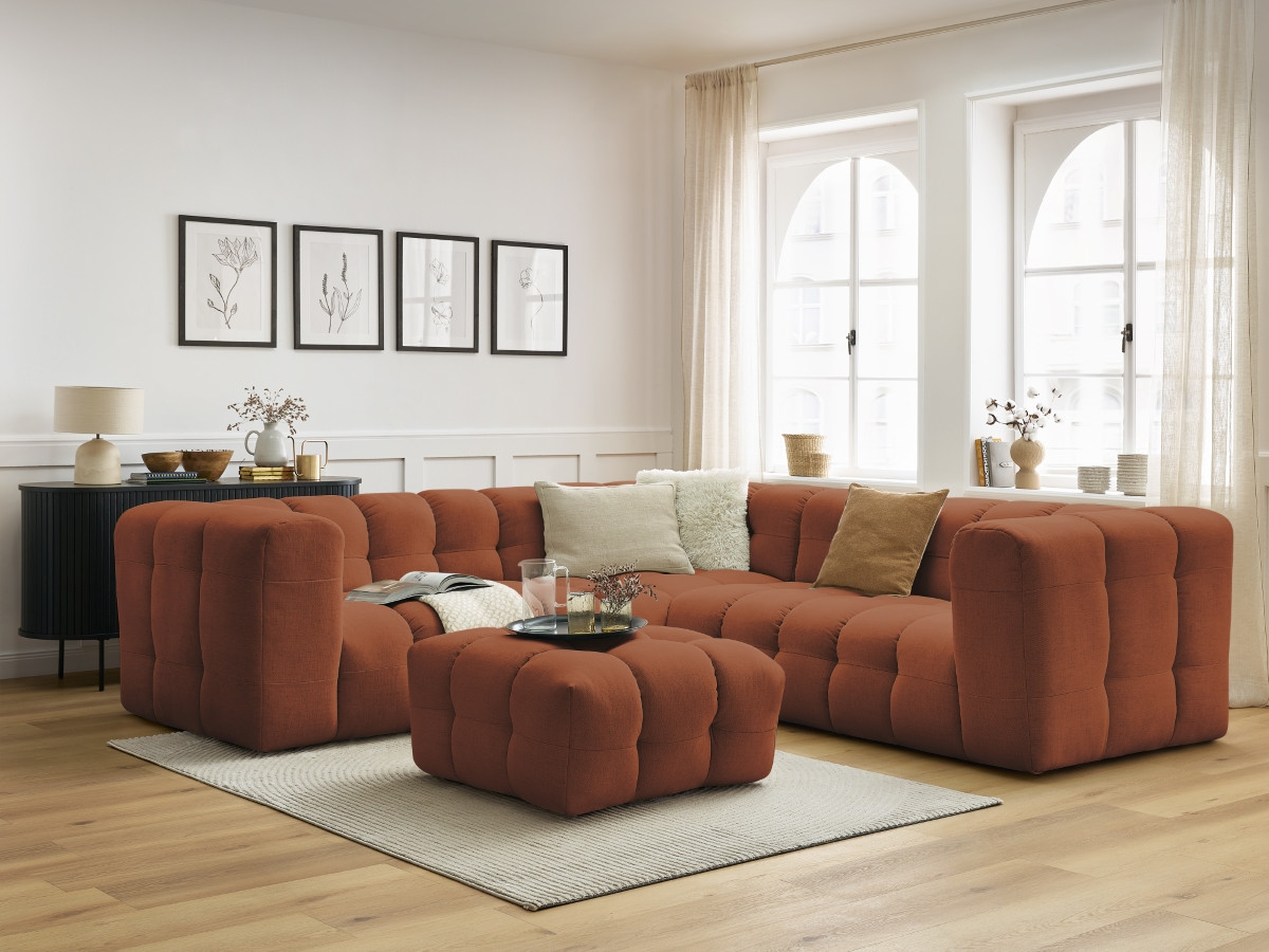 Bobochic Cloud Ecksofa mit Pouf 268 × 110 cm Stoff Orange
