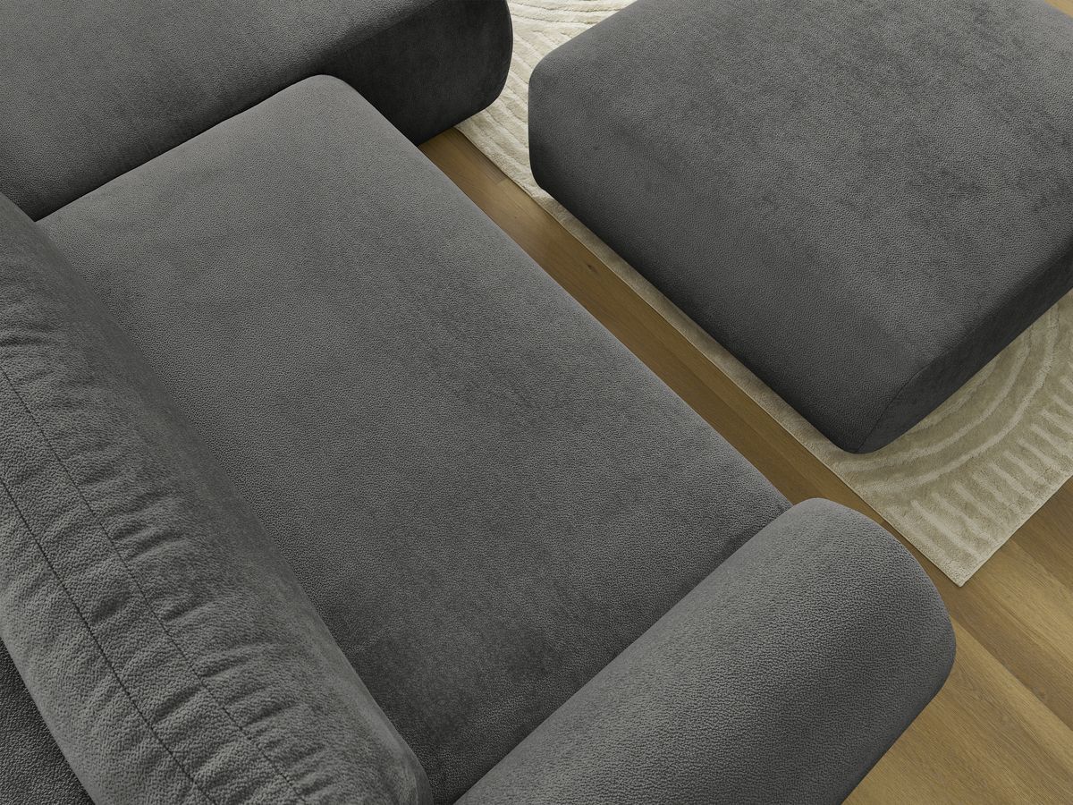 Bobochic Lucien Ecksofa mit Schlaffunktion und Bettkasten und Pouf 314 × 167 cm Stoff Dunkelgrau Ecke rechts