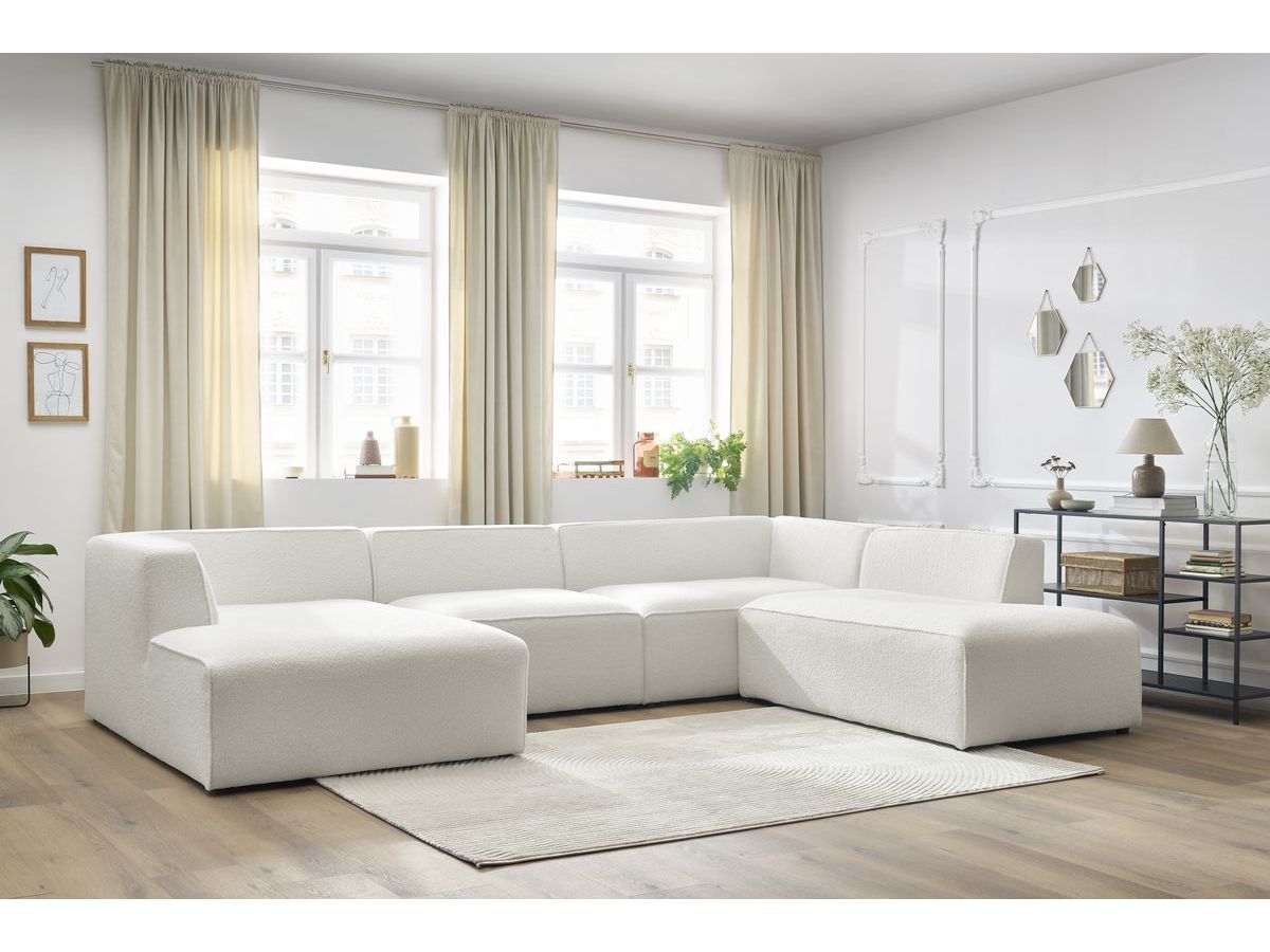 Bobochic Megeve Wohnlandschaft Bouclé-Stoff Weiß Ecke links
