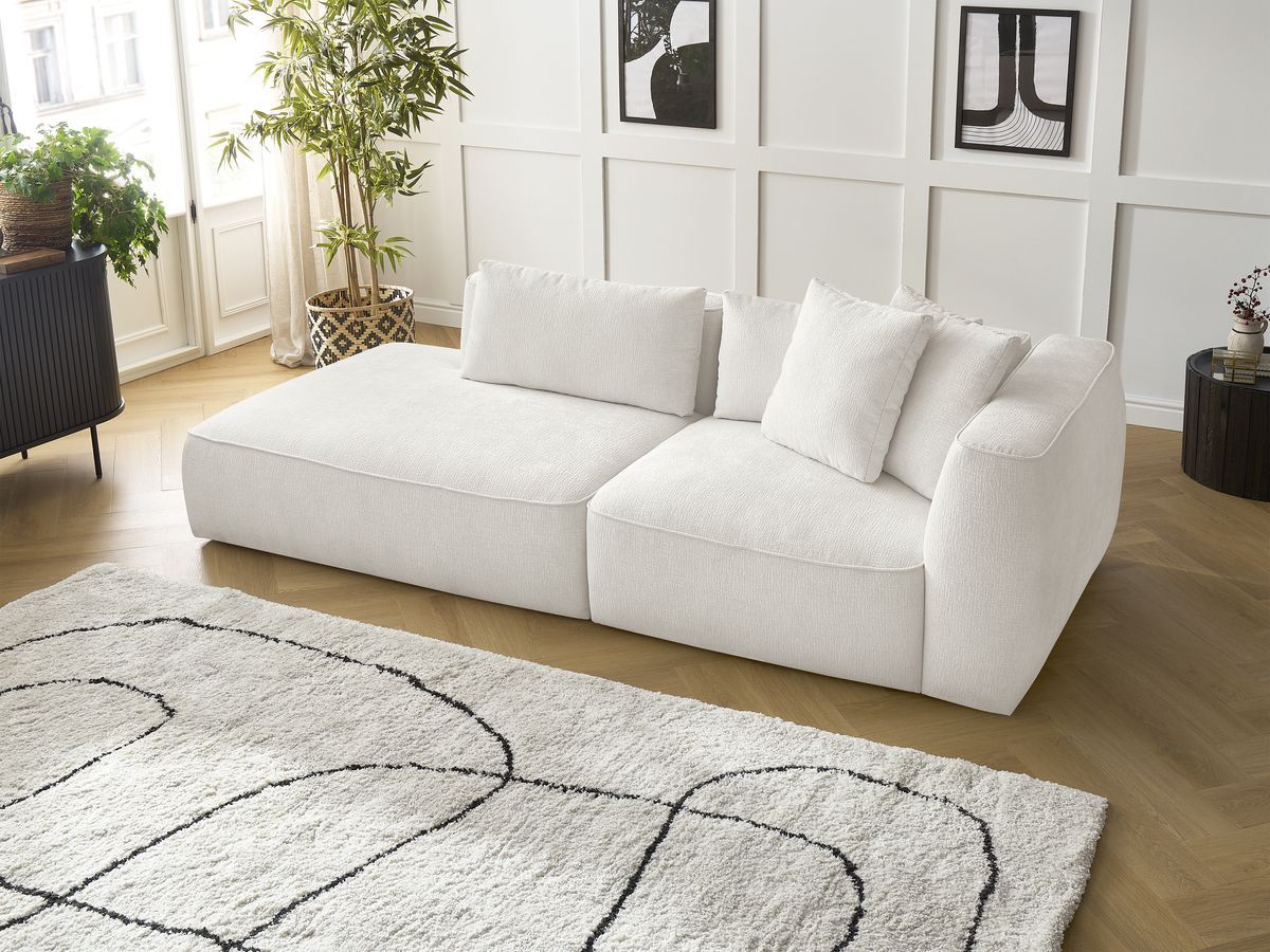 Bobochic Leopold Sofa 3-Sitzer Strukturstoff Weiß Armlehne rechts