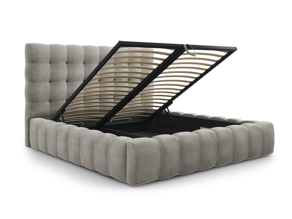Cosmopolitan Design Stauraumbett mit Kopfteil Bali 160x200 Samt Bluvel Hellgrau