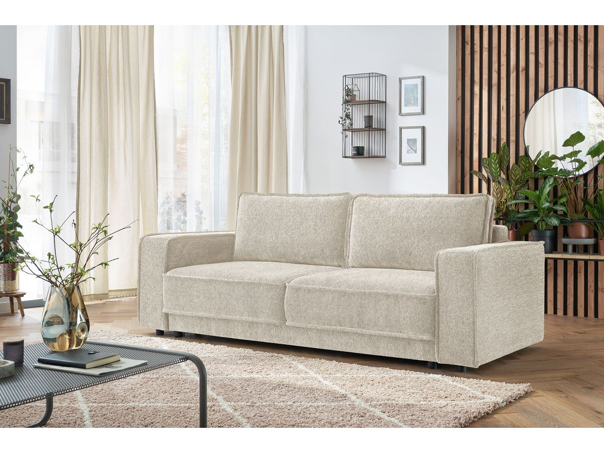Bobochic Emile Schlafsofa 3-Sitzer mit Bettkasten Melange-Stoff Weiß