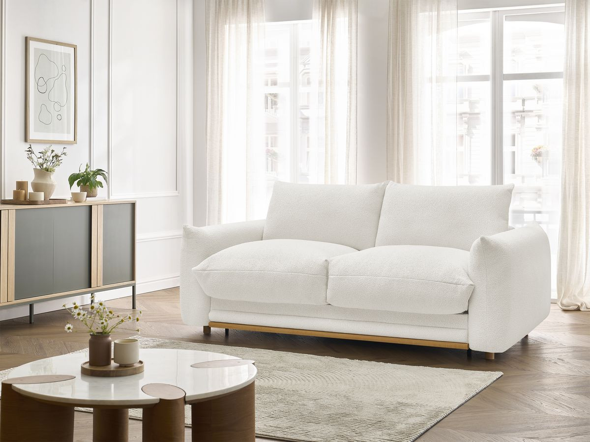 Bobochic Ernest Schlafsofa 3-Sitzer, Liegefläche 190 × 140 / 160 cm Bouclé-Stoff Weiß, Liegefläche 140 × 190 cm