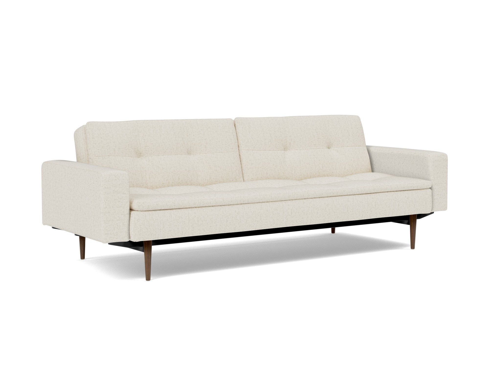 Schlafsofa Dublexo mit Armlehnen Boucle Skandi 531-Off-White Beine Styletto Eiche dunkel