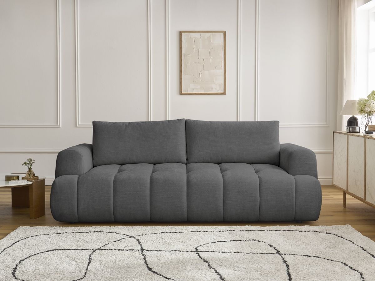 Bobochic Fuji Schlafsofa 3-Sitzer mit Bettkasten Stoff Dunkelgrau