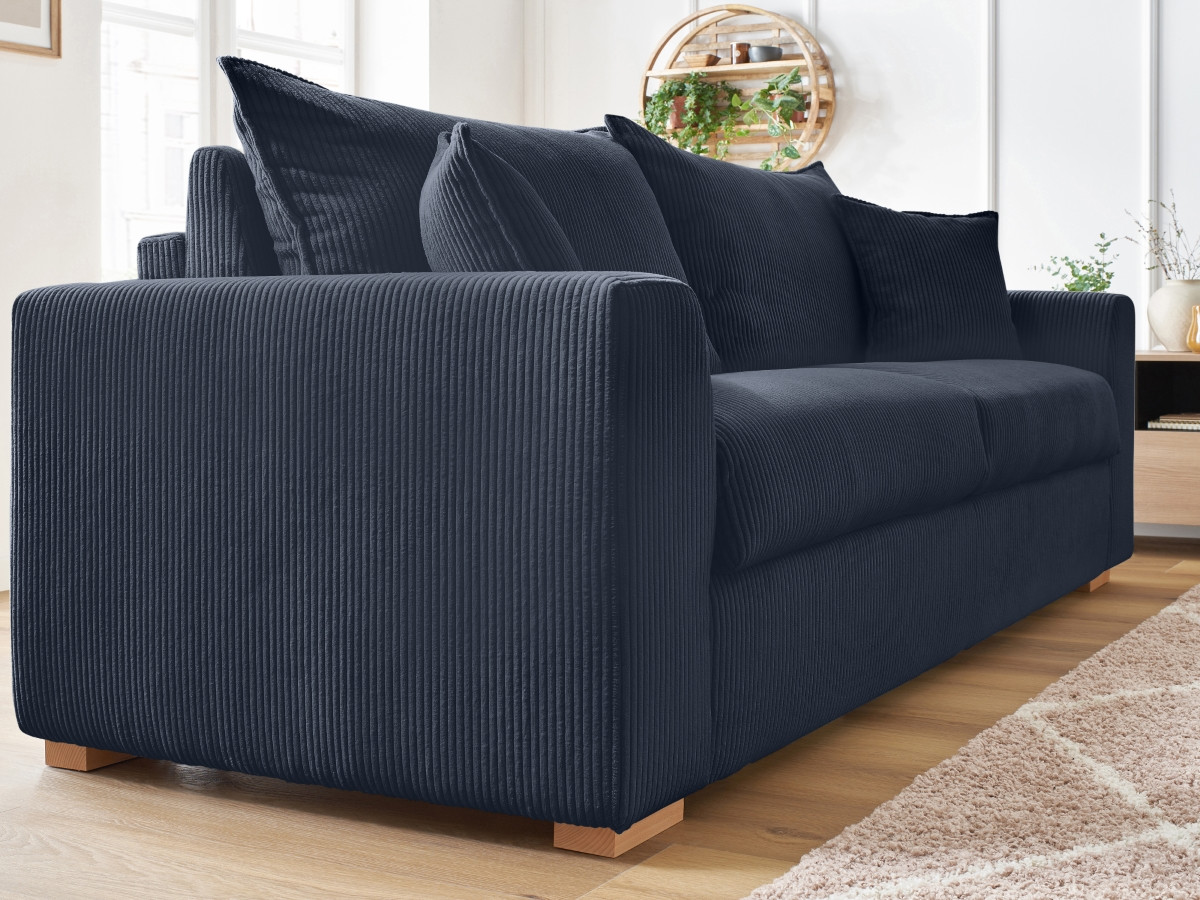 Bobochic Augustin Schlafsofa 3-Sitzer Cordsamt Dunkelblau, Liegefläche 160 × 200 cm